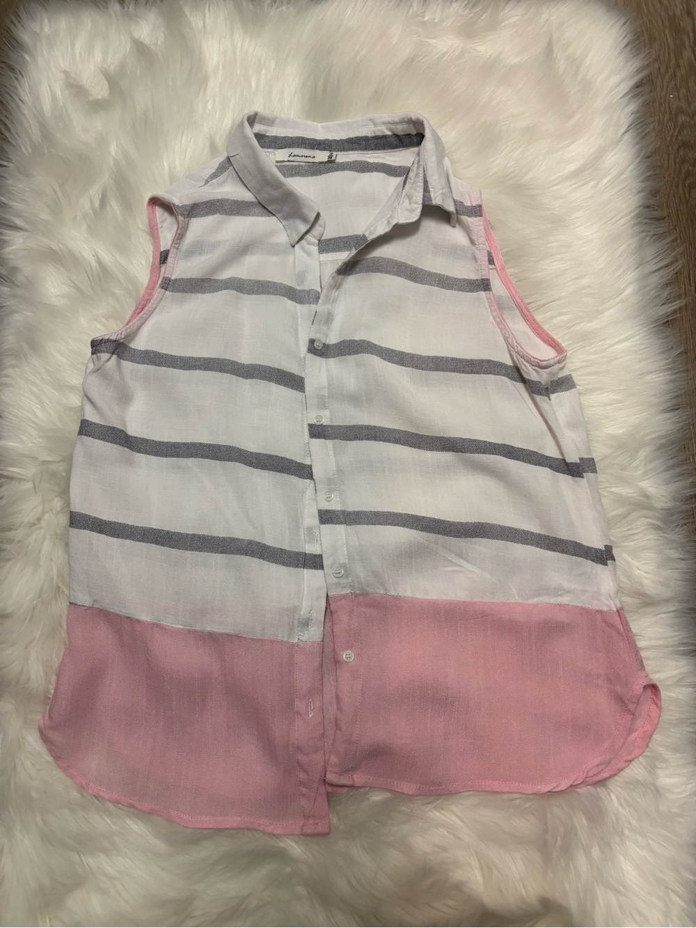 Women’s ' Sleeveless Stripe Button-Front Top - Pink & Gray